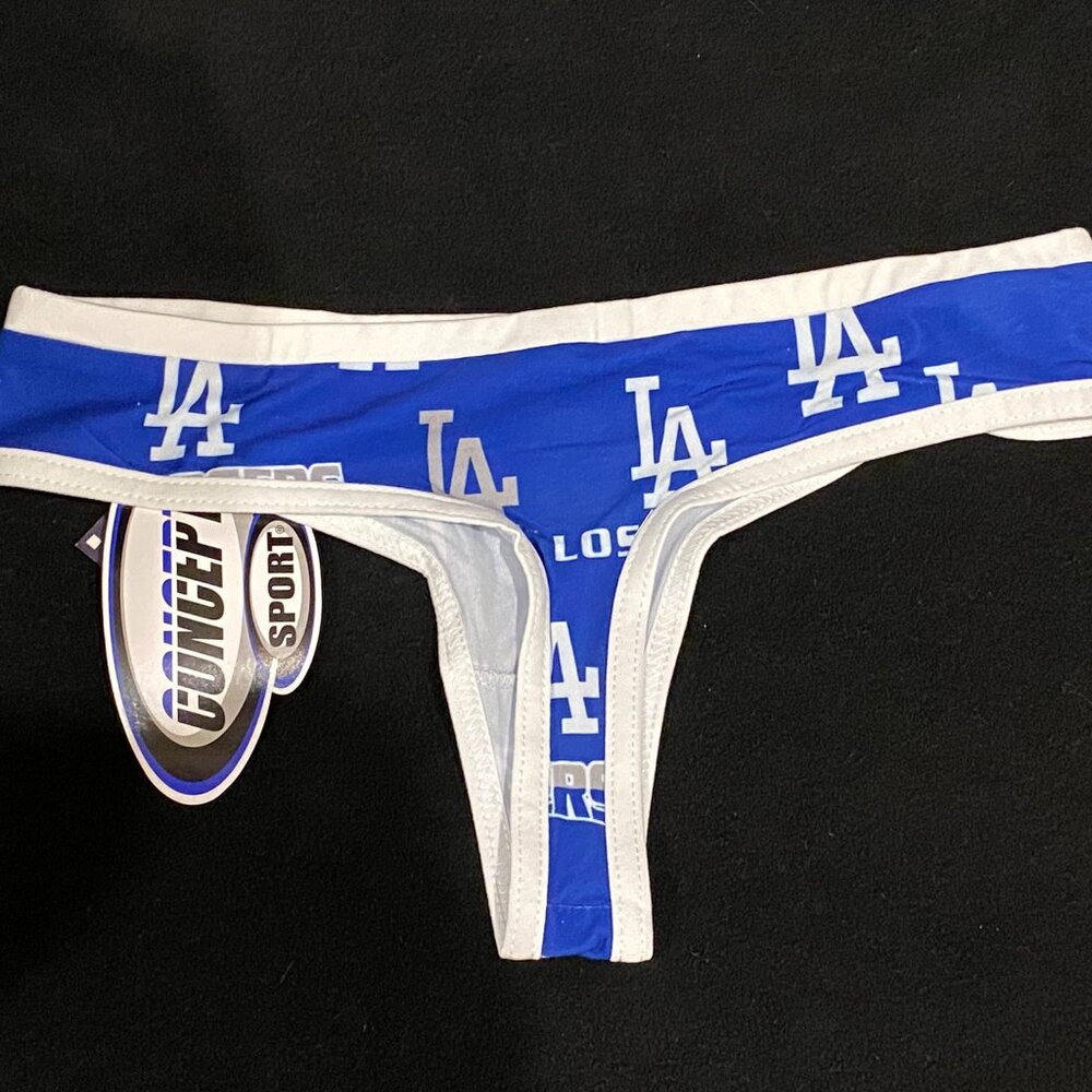 LA Dodgers Breakthrough Ladies All Over Print Knit Thong Panties, Size Small